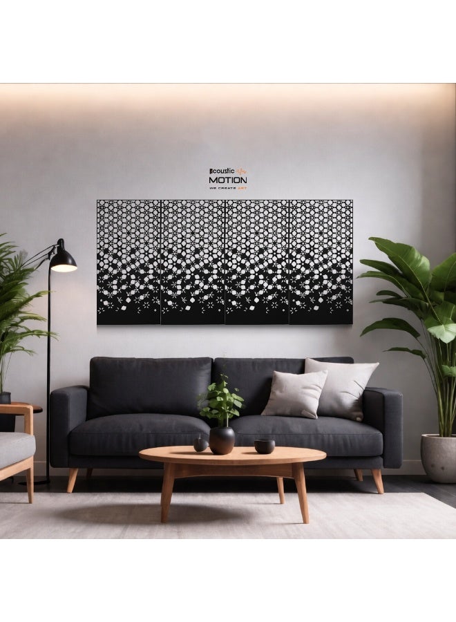 Acoustic Motion Wooden MDF Wall Art Decor Panels, DROP Design with Double-Face Tape, Modern Black Wall Hanging for Home, Living Room, Bedroom, Office & Hotel, 25×50×0.5 cm, 4-Piece Set - Image 1